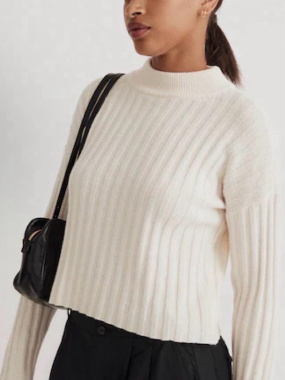 Madewell Cream Ribbed Mock Cowl Sweater